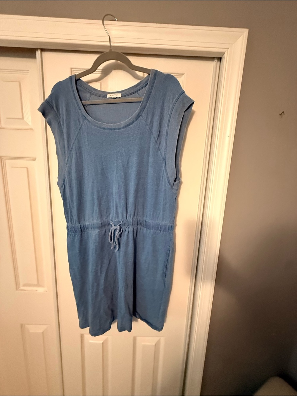 Blue Drawstring Waist Sleeveless dress